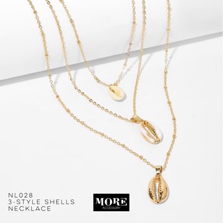 3-style Shell Necklace สร้อยคอเลเยอร์สีทอง ประดับเปลือกหอยธรรมชาติ