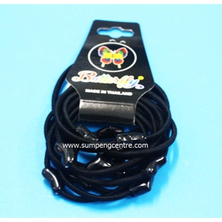 ยางรัดผม ลูกปัดหัวใจสีดำ, Black heart shape bead hair rubber band