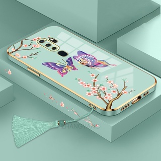 เคส oppo a5 2020 a9 2020 เคสโทรศัพท์ชุบขอบตรง เคสโทรศัพท์ซิลิโคน ลายผีเสื้อสวยงาม ส่งพู่เชือกเส้นเล็ก