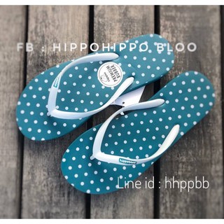 สีจุด ฟ้าน้ำทะล หูเทา Blue Gray Dot Hippo Bloo  รองเท้าแตะฮิปโป  No .37-38-39-40