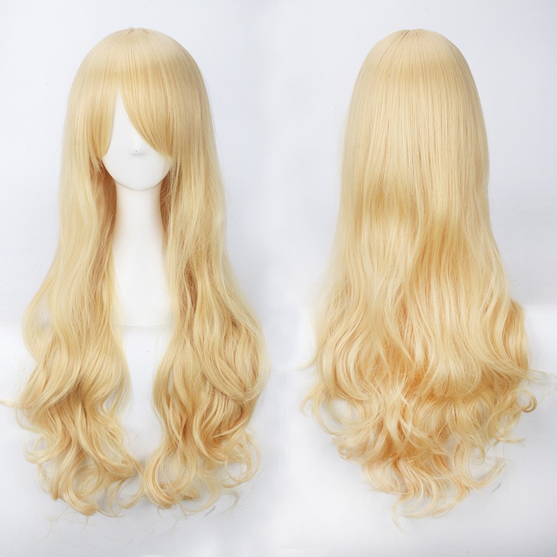 wc2.1 วิกผมยาว สีบลอนด์เหลืองทอง  ดัดลอนธรรมชาติยาวสวย ความยาว 75-80cm.