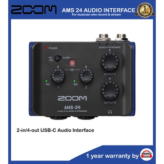 ออดิโออินเตอร์เฟส Zoom AMS24 Audio Interface 2-in/4-out 24-bit/96 kHz มีแบตในตัว***รับประกัน 1 ปี***