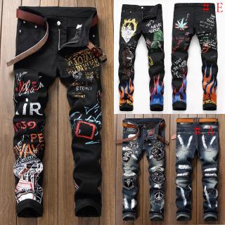 Men Jeans Floral Pant กางเกงยีนส์สกินนี่ กางเกงยีนส์ แฟชั่นบุรุษ กางเกงยีนส์เดฟขัดขาด ขาเดฟรุ่น กางเกงยีนส์ผู้ชายขาเดฟ