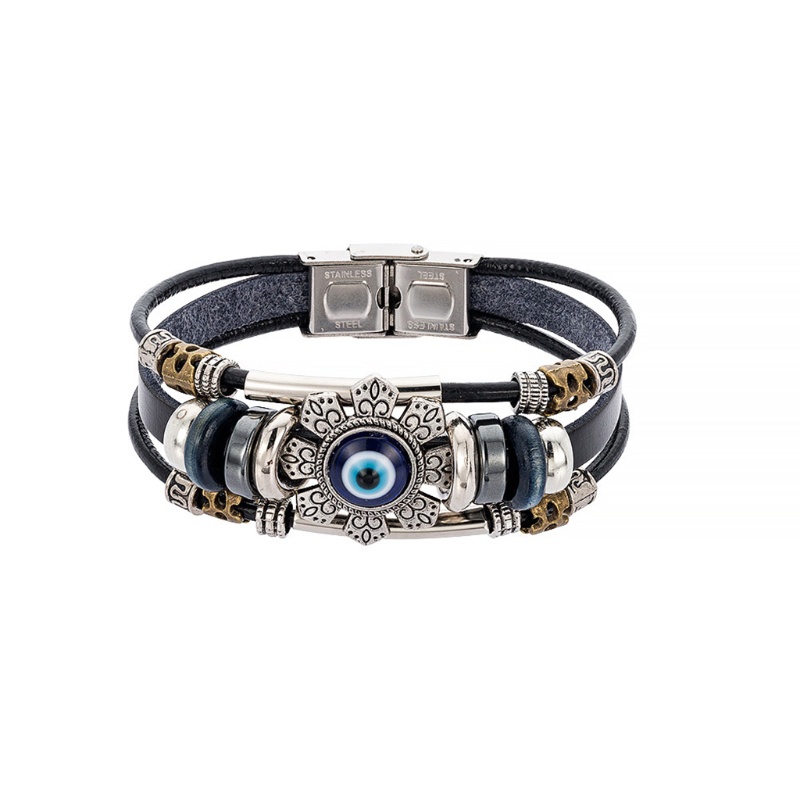 Estone ตุรกีสําหรับ Evil Eye สร้อยข้อมือหนังสายรัดข้อมือ Layer Wrap กําไลข้อมือสําหรับผู้ชายผู้หญิง