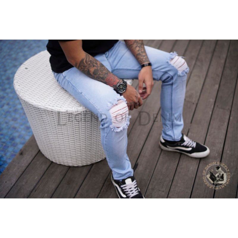 Legend Of Denim Mens Ripped Jeans - Ripped Skinny Biker Knee Denim Stretch Jeans