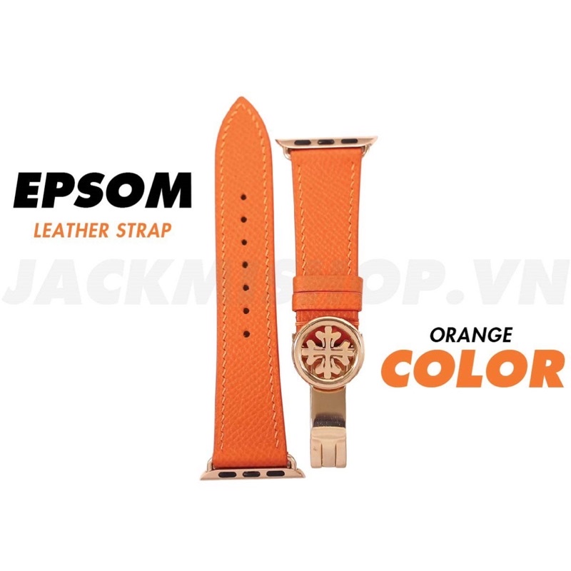 เย็บมือ Epsom สายหนังสีส้มพร้อมหัวเข็มขัด Pa tek สําหรับ aw series 9 8 7 6 SE 5 4 3 2 1 49 มม. 45 มม