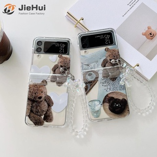 Jiehui เคสโทรศัพท์มือถือ ลายหมี สามชิ้น แฟชั่น สําหรับ Samsung Z Flip4 Z Flip3