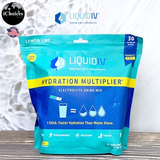 [Liquid I.V.]  Hydration Multiplier Electrolyte Drink Mix Lemon Lime 30 Packets ผงอิเล็กโทรไลต์ ไฮเดรชั่น แบบผง