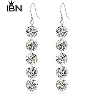 * Ibn เจ้าสาวหรูหรา 5 Rhinestones Dangle ยาวตุ้มหูต่างหู Hook