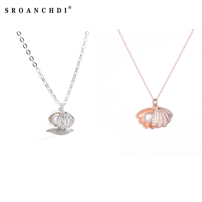 Sroanchdi s925 เงินสร้อยคอมุก Link Chian Choker Layering Jewery สําหรับผู้หญิงสาว