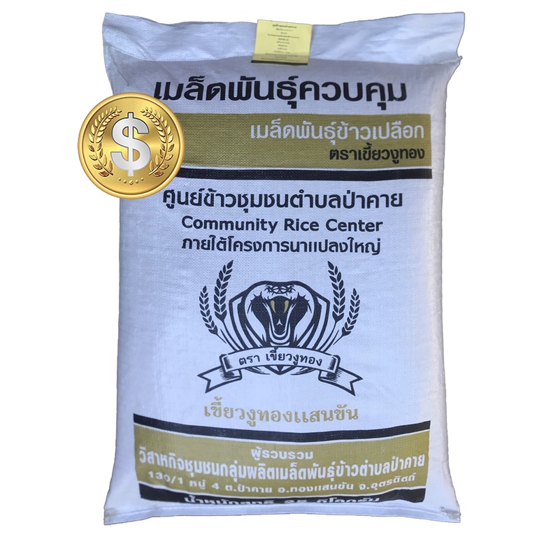 พันธุ์ข้าวเหนียว กข6 ต้นเตี้ย หอม (น่าน59#18) ตราเขี้ยวงูทอง หอมอ่อนนิ่มทนโรคทนแล้งผลผลิตสูง (25กก)