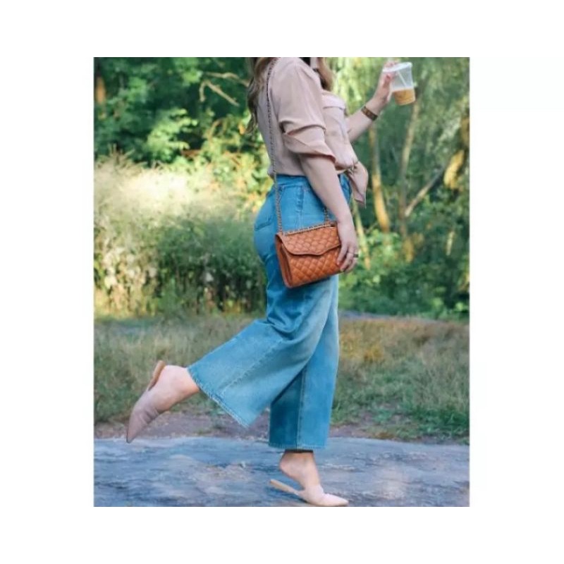 0TRUEDREAM กางเกงยีนส์สีขาวผู้หญิง log Palazo เอวสูงสไตล์เกาหลี