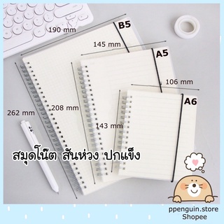 📌พร้อมส่ง📌สมุดโน๊ตสันห่วง สมุดโน๊ตริมลวด สมุดสันห่วง สมุด มินิมอล ปกใส A6 A5 มีเส้น เส้นกริด ตาราง จุดไข่ปลา