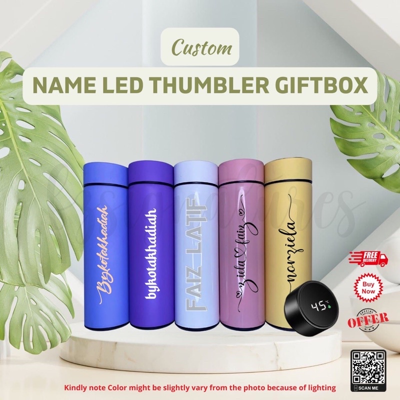 Flask Thumbler LED พร้อมชื่อที่กําหนดเอง