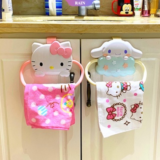 Sanrio ชั้นวางผ้าขนหนู ลายการ์ตูน Hello Kitty Cinnamoroll Little Twin Star ไม่ต้องเจาะ สําหรับห้องครัว ประตู ตู้ [RAIN]