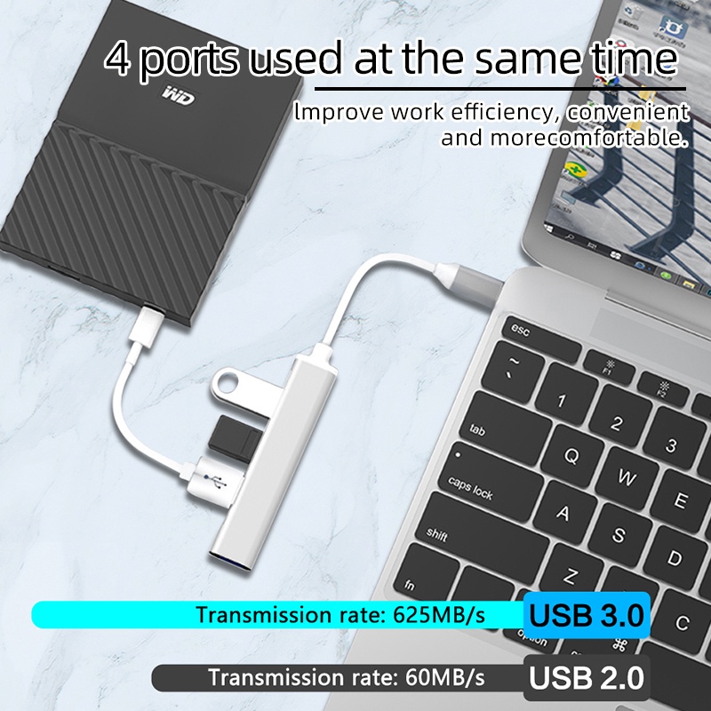 Type C USB Hub ความเร ็ วสูง USB 3.0 4 พอร ์ ต Multi Splitter Adapter OTG สําหรับคอมพิวเตอร ์ แล ็ ปท ็ อป - รูปที่ 5