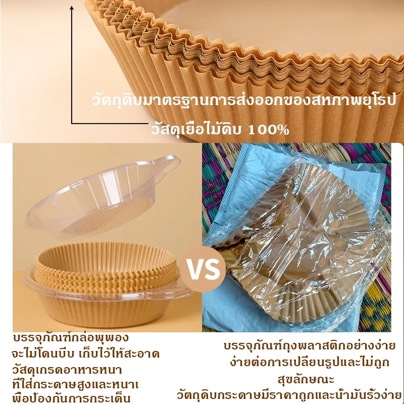 กระดาษรองหม้อทอดไร้น้ำมัน (50/100แผ่น) ทรงกลม แผ่นรองหม้อทอดไร้น้ำมัน บรรจุกล่องพลาสติก หนา ทนความร้อนสูง thumbnail 3