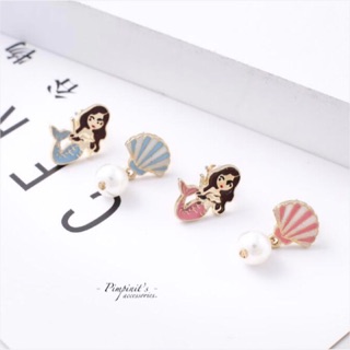 🇹🇭 พร้อมส่ง : 🧜🏻‍♀️🐚 ต่างหูนางเหงือก,เปลือกหอยและไข่มุก | Mermaid, Shell &amp; Pearl Stud Earring.