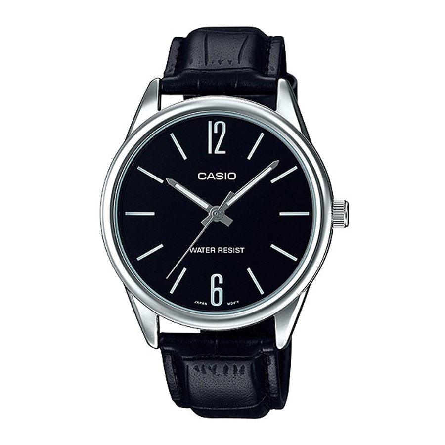 Casio Standard นาฬิกาข้อมือผู้ชาย สายหนัง รุ่น MTP-V005,MTP-V005L,MTP-V005L-1B - สีเงิน