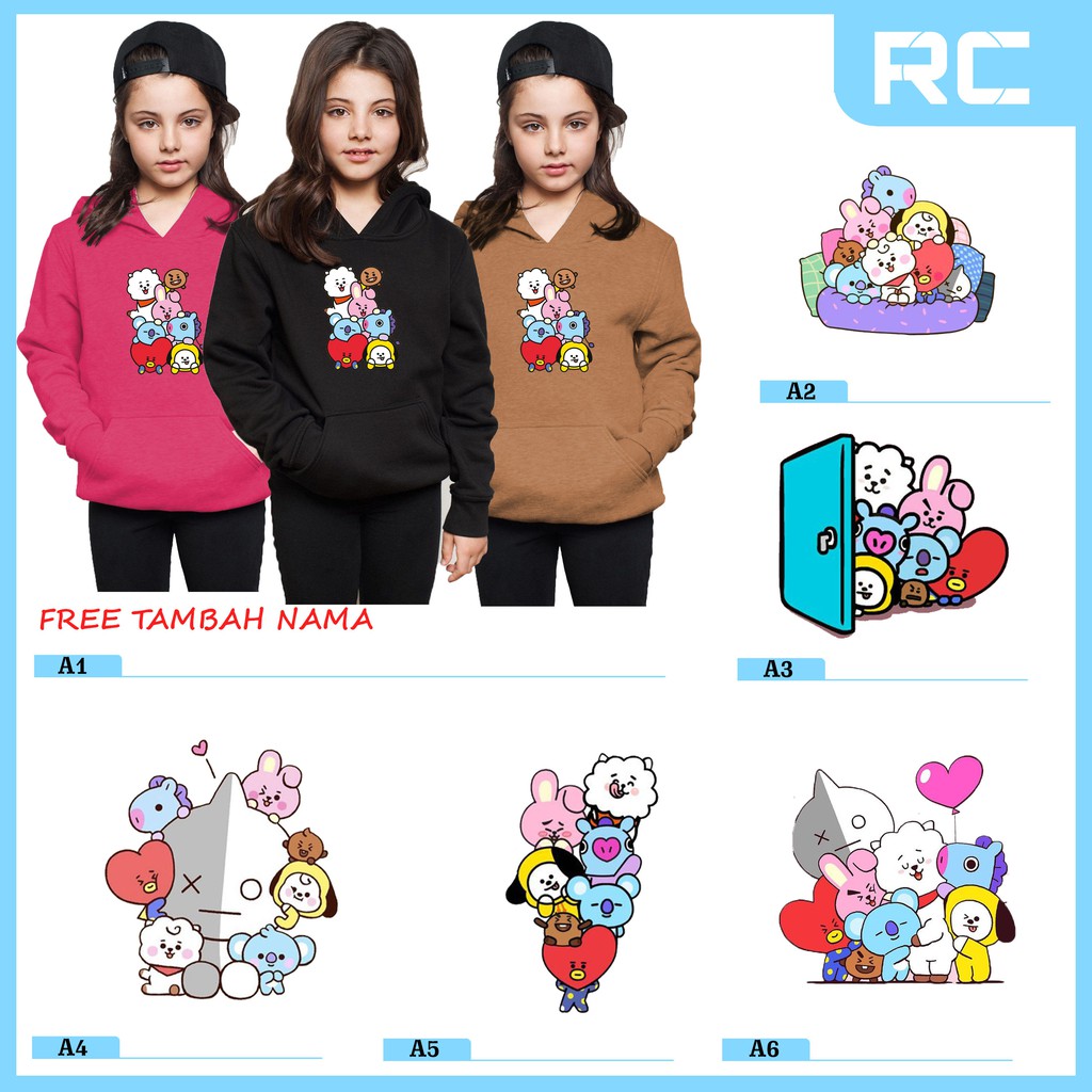 Bt21 BTS kids& 39;s hoodie / BT21 BTS jacket / BT21 BTS เสื้อกันหนาวพร้อม motifs มากมาย