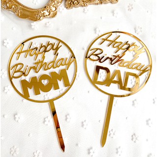 Acrylic Cake Topper Happy Birthday Mom and Dad Cake Insert Birthday Cake Decoration 爸爸妈妈蛋糕装饰蛋糕插件