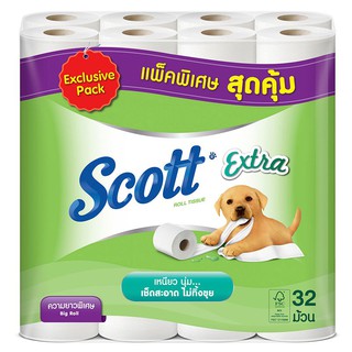 🔥แนะนำ!! สก็อตต์ กระดาษชำระ แพ็ค 32 ม้วน Scott Tissue Paper Extra 32 Rolls Big Roll