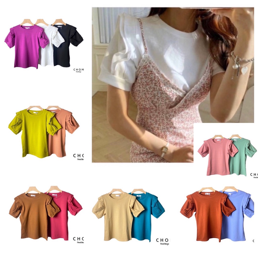 CHOM เสื้อยืดแขนสั้นแต่งระบายแขนตุ๊กตา T-Shirtnista (A1a).