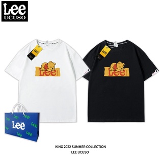 เสื้อโอเวอร์ไซ - Lee CUSUO Winnie the Pooh เสื้อยืดร่วมผู้ชายแบรนด์น้ําขึ้นน้ําลงฤดูร้อนหลวมคอกลมแฟ