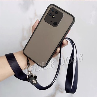 เคสโทรศัพท์ Xiaomi Redmi 10C / 10 Smartphone Casing with Hand Strap and Neck Rope Camera Lens Protection Luxury Transparent Matte PC Back Cover Redme Redmi10C Phone Cell Case