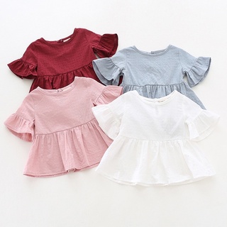 Summer Baby Girls Shirt Cute Cotton Short-sleeved Lotus Leaf Blouses