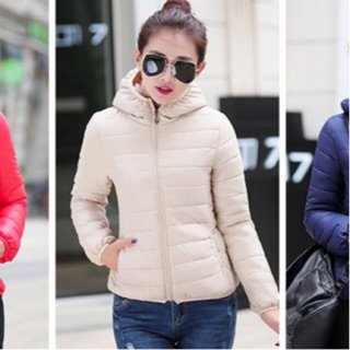 W238: เสื้อกันหนาวหนาปานกลาง นน.เบาพกพาสะดวกบุใยฝ้าย มีฮูดสีครีมพร้อมส่ง