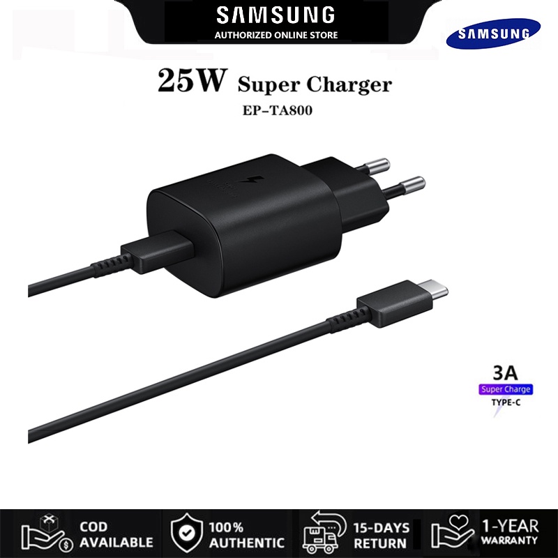 หัวชาร์จ Samsung 25W อะแดปเตอร์ชาร์จเร็ว ที่ชาร์จแบบชาร์จเร็ว PD ชาร์จเร็วสุด EP-TA800 พร้อมสาย3A USB C to USB C สายชาร์จ | สำหรับ Galaxy S20 S21 S22 Note 20 10 A90 A80 5G