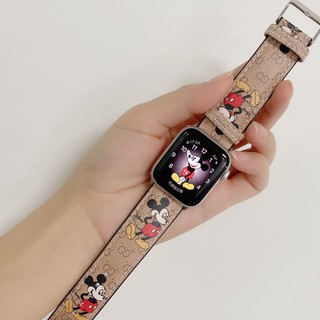 สายนาฬิกาข้อมือหนัง พิมพ์ลายการ์ตูนมิกกี้เมาส์ สําหรับ iWatch 44 มม. 42 มม. 38 มม. 40 มม. T500 iWatch Series 8 7 6 SE 2 3 4 5