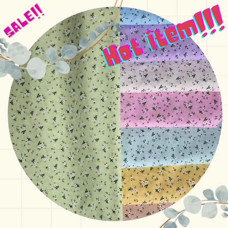 ผ้าเมตร หลา ลายดอกไม้ ลายการ์ตูน​ ผ้าคอตตอลผสม ถ่ายพร็อพ ฉาก ผ้าปู ปูโต๊ะ หน้ากว้าง 110-115cm