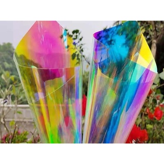 สติ๊กเกอร์สีรุ้ง สติ๊กเกอร์โป่งใส ฟินติดกระจก ขนาด1.38*0.5เมตร