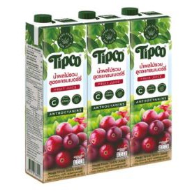 ส่งฟรี  ทิปโก้ น้ำผลไม้รวม สูตรแครนเบอร์รี่100% ขนาด 1000ml ยกแพ็ค 3กล่อง 1ลิตร 1L TIPCO CRANBERRY JUICE     ฟรีปลายทาง
