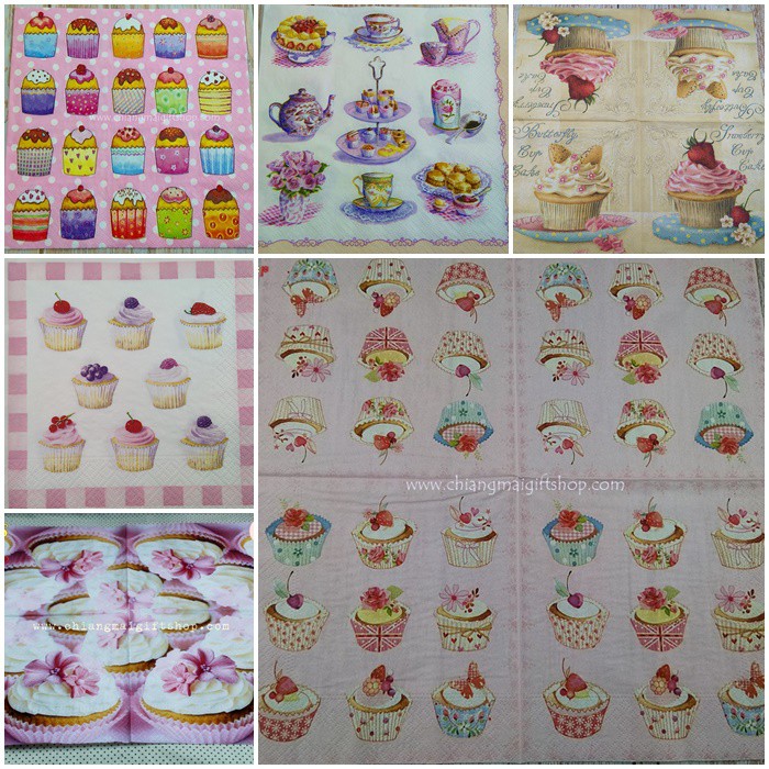 กระดาษแนปกิ้นยุโรป กระดาษเดคูพาจ ขนาดใหญ่ 33*33 ซม. ลายเค้กและคัพเค้ก มีให้เลือกหลายลาย กดเข้าไปดูตัวเลือกเลยค่ะ :)