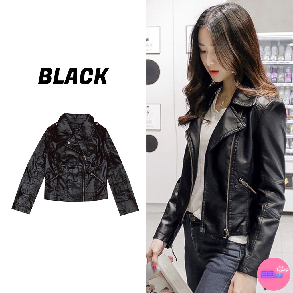 Sale80% เสื้อแจ็คเก็ตหนังเงาสีดำสุดเท่ ซิปทอง รุ่นใหม่