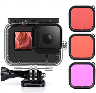 เคสกันน้ํา + ฟิลเตอร์สีแดง / ชมพู / ม่วงสําหรับ Gopro Hero 9 สีดํา