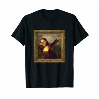 ผ้าฝ้ายแท้ คอลูกเรือเสื้อยืดแขนสั้นลําลอง พิมพ์ลาย Mona Lisa สีดํา เข้ากับทุกการแต่งกาย สําหรับผู้ชาย 841853S,4XL