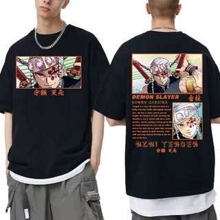 [S-5XL]เสื้อยืดลําลอง แขนสั้น พิมพ์ลายการ์ตูนอนิเมะ Demon Slayer ทรงหลวม ขนาดใหญ่ สําหรับผู้ชาย และผู้หญิง