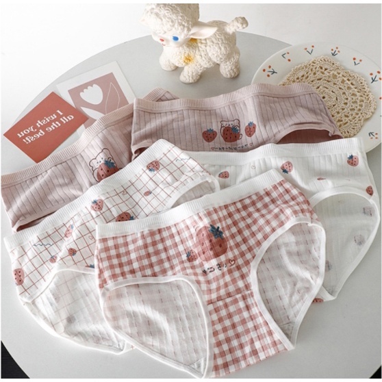 A-89  กางเกงในลายสตรอเบอรี่สีหวาน เนื้อผ้าคอตตอลสวมใส่สบาย