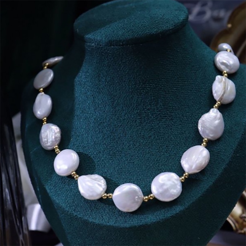 13-14มม แท้ไข่มุกน้ําจืดธรรมชาติสร้อยคอบาร็อคOTหัวเข็มขัดแฟชั่นที่เรียบง่ายป่าแฮนด์เมด