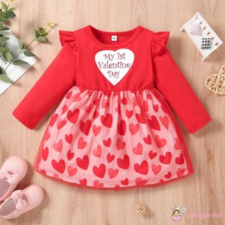 BABYGARDEN-Baby Girl Dress, Long Sleeve Heart Print Tulle Patchwork Dress for Casual Daily Party Valentine´s Day