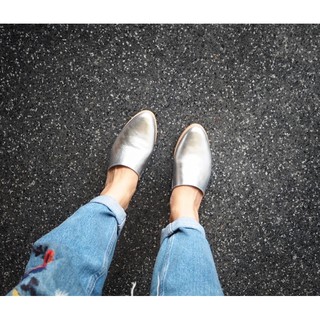 Mule flats by Korapinbagbkk รองเท้าหัวแหลมเปิดส้น หนังแท้