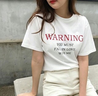 "Warning" เสื้อยืดสกรีน สวมใส่สบาย