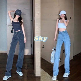 Sky ยีนส์ทรงกระบอก สไตส์เกาหลี &lt;/ Girls jeans /&gt;  กางเกงยีนส์ทรงกระบอก ขายาว เท่สุด กางเกงยีนส์ 3001