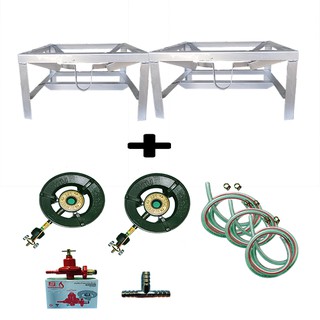 ชุดเตาแม่ค้า2หัว + ขาเหลี่ยมเตี้ย + สามทางทองเหลือง + หัวปรับแรงดันสูง