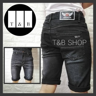 T&amp;B SHOP กางเกงยีนส์ขาสั้น ยีนส์ดำฟอกซีด ผ้ายืด ใส่สบาย งานเป้าซิป (Size 28-42) พร้อมส่ง