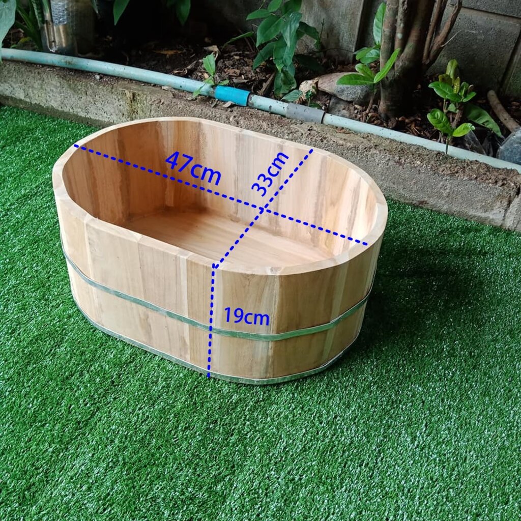 อ่างไม้แบบวงรี ถังไม้ ขนาด 33x47x19cm(ไม่เหมาะสำหรับใส่น้ำหรือของเหลว)